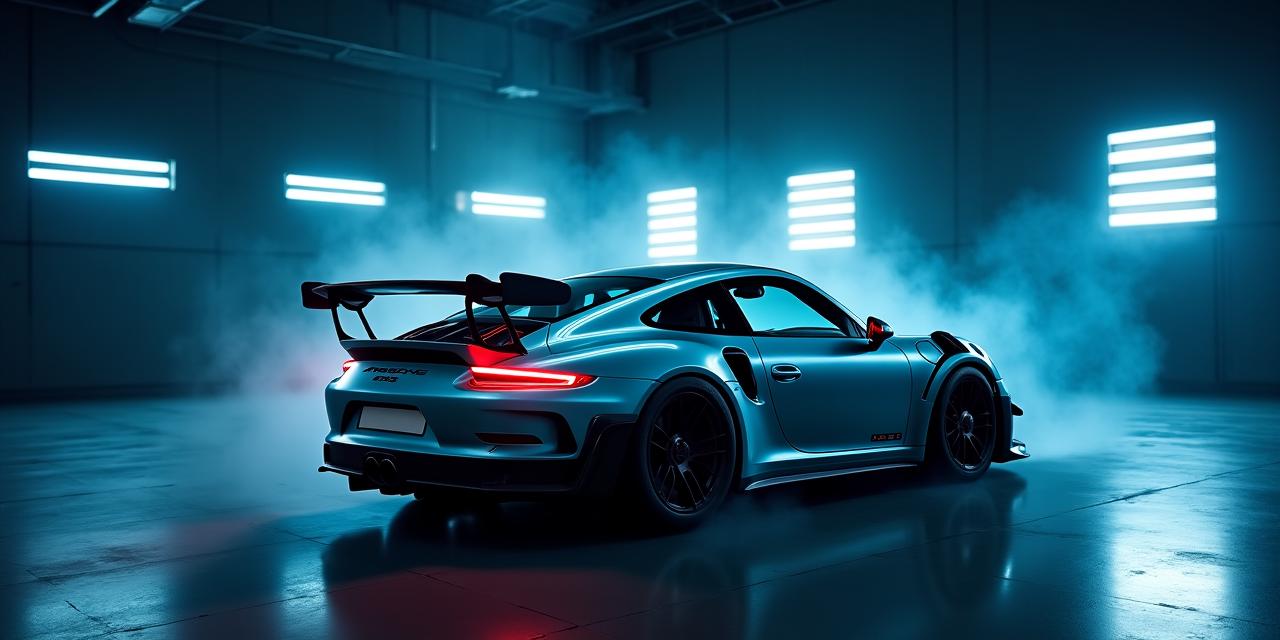 Coche de carreras en túnel de viento con flujos de aire